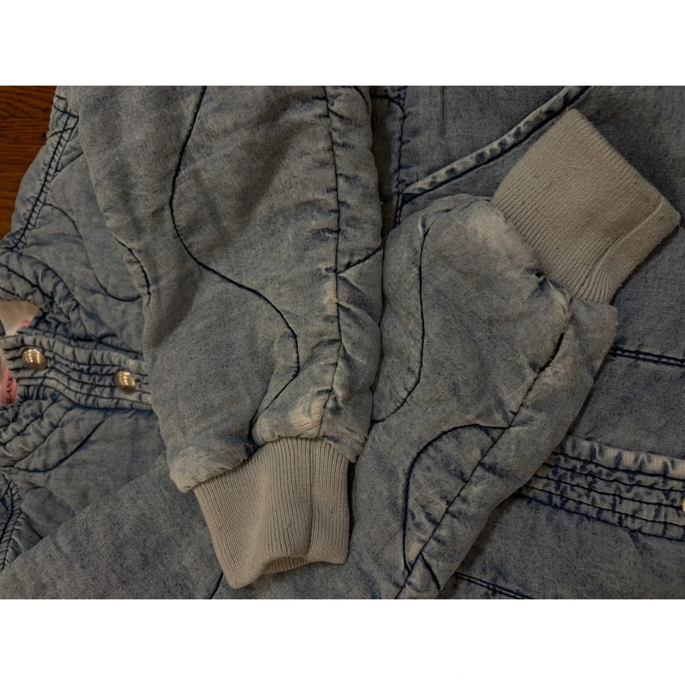 BlankNYC Kids Quilted Denim Jacket Light Wash Acid Snap Front Blue Small